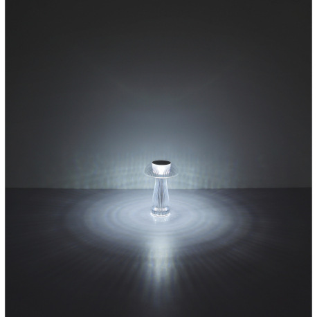 Nabíjateľná stolová lampa, číry plast, strieborný kov, dotyk. zap./vyp., plynulá regulácia dotyk. st 18