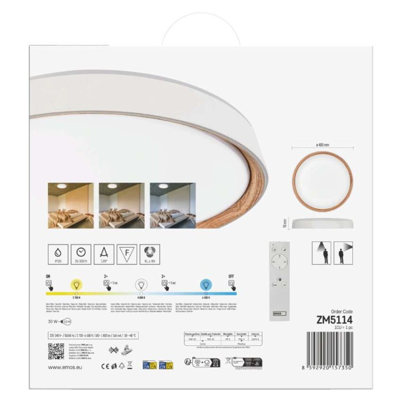 LED nástenné svietidlo ILVI, kruhové, 30 W, stmievateľné so zmenou CCT, biela + drevo 12