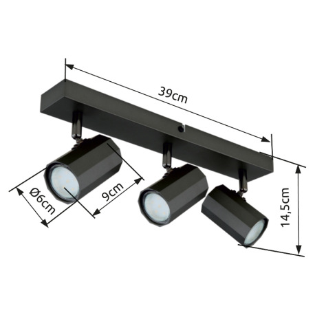 Stropné svietidlo, kov sivý matný, hliník sivý matný, DxŠxV: 390x60x145mm, bez žiaroviek 3x GU10, ma 8