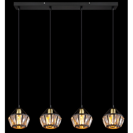 Závesné svietidlo, kov čierny matný, kov mosadz, kovové tyče čierne matné, sklenené krištále priehľa 14