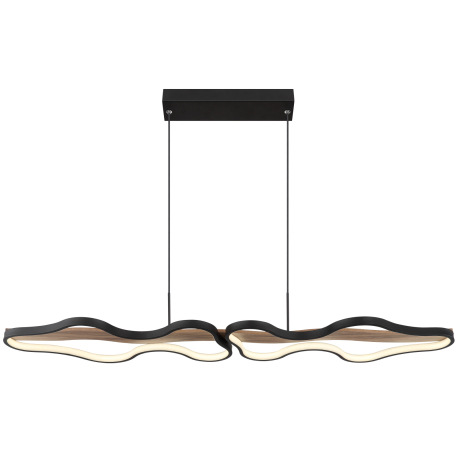 Závesné svietidlo, kov/hliník čierny matný, drevo, stmievateľné, niekoľko úrovní pomocou nástenného 3