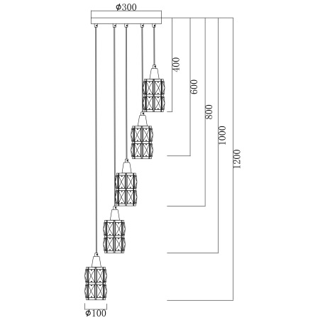 Závesné svietidlo, kov čierny, sklenené krištále dymové, kov matný, čierny PVC kábel, ø: 300mm, V:12 8