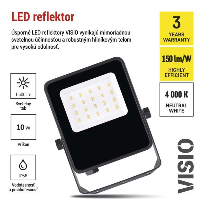 LED reflektor VISIO čierny, 10W neutrálna biela 7