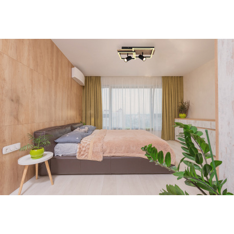 Stropné svietidlo kov čierny, MDF, imitácia tmavého dreva, plast biely, prepínanie funkcií nástenným 1