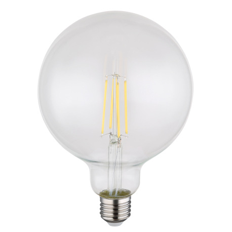 LED žiarovka, sklo priehľadné, stmievateľné, ø:125mm, V:175mm, 1x E27 LED 7W 230V, zdroj 800lm, výst 3
