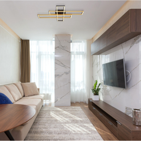 Stropné svietidlo, kov čierny, hliník čierny, hliník zlatý, plast biely, polohovateľné, DxŠxV: 800x6 1