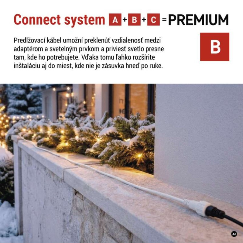 Predlžovací kábel pre spojovacie reťaze Premium biely, 10 m, vonkajší aj vnútorný 2