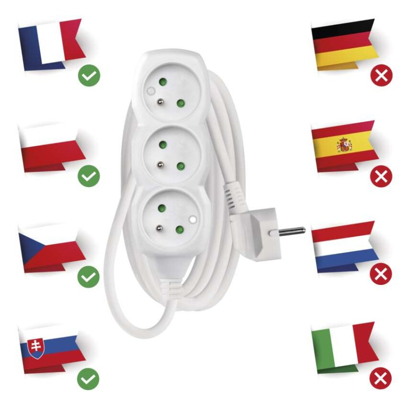 Predlžovací kábel 2 m / 3 zásuvky / biely / PVC / 1 mm2 1