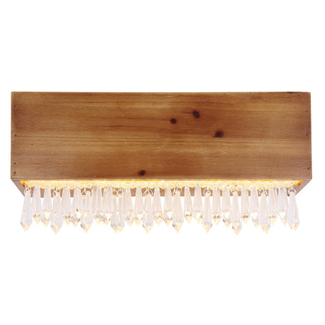 Nástenné svietidlo, kov čierny, drevo hnedé, plast opál, plastové kryštály číre, ŠxV: 370x170, H: 11 3