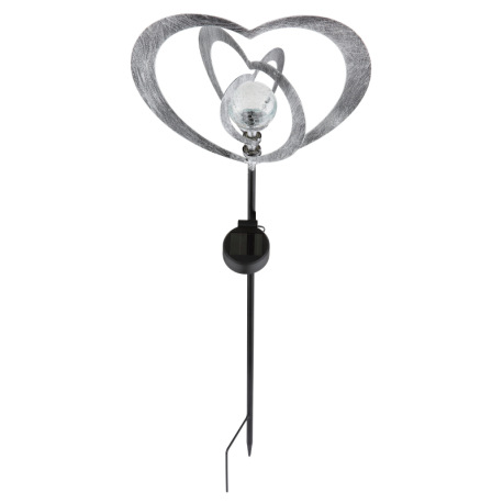 Solárne svietidlo, kov striebornosivý/čierny, plast čierny matný, číra guľa s efektom popraskaného s 19