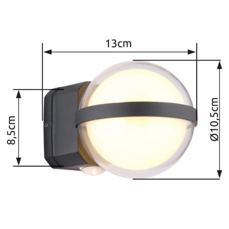 Vonkajšie svietidlo, hliník antracit, kov antracit, číry plast, biely plast, IP54, svetelný efekt po 20