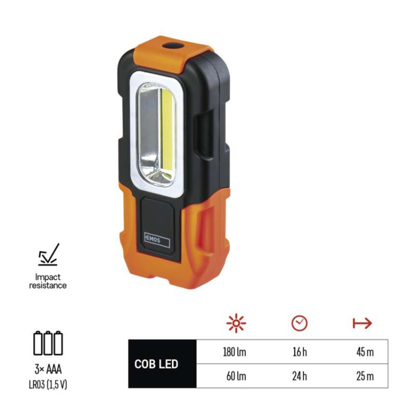 COB LED pracovné svietidlo P3888, 180 lm, 3× AAA 3