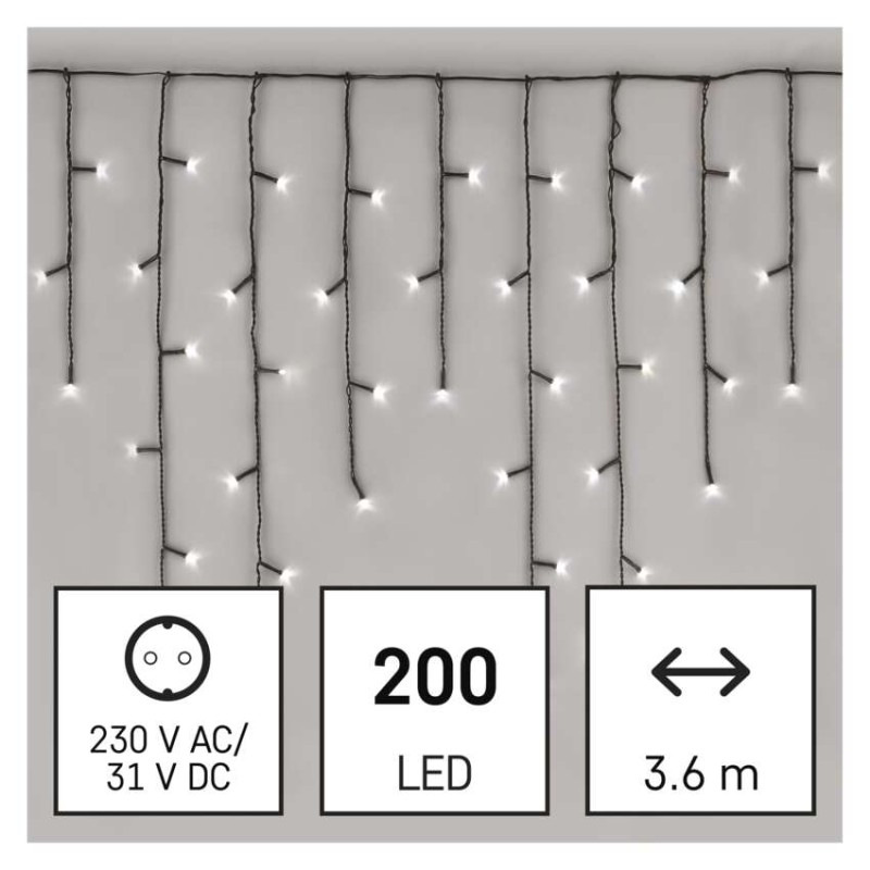 LED vianočné cencúle, 3,6 m, vonkajšie aj vnútorné, studená biela, programy 1