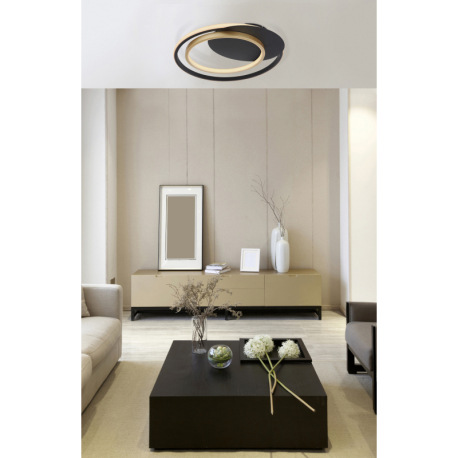 Stropné svietidlo, kov čierny, kov zlatý, akryl biely, pamäťová funkcia, nočné svetlo, stmievateľné, 2