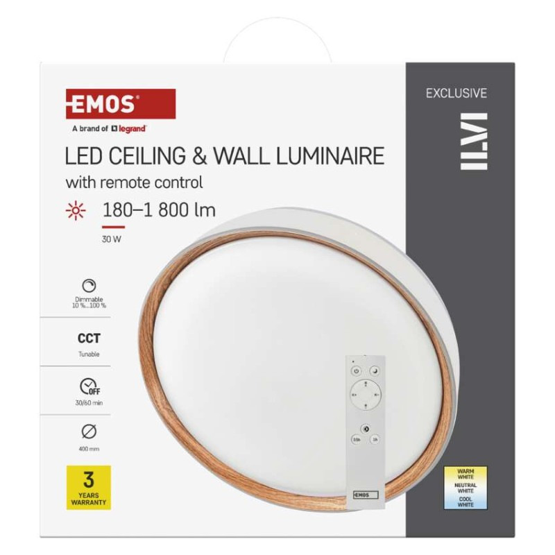 LED nástenné svietidlo ILVI, kruhové, 30 W, stmievateľné so zmenou CCT, biela + drevo 11