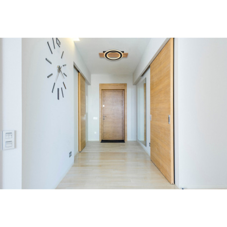 Stropné svietidlo, tmavý plast s imitáciou dreva, matný čierny kov, akryl biely, DxŠxV: 440x290x52mm 1