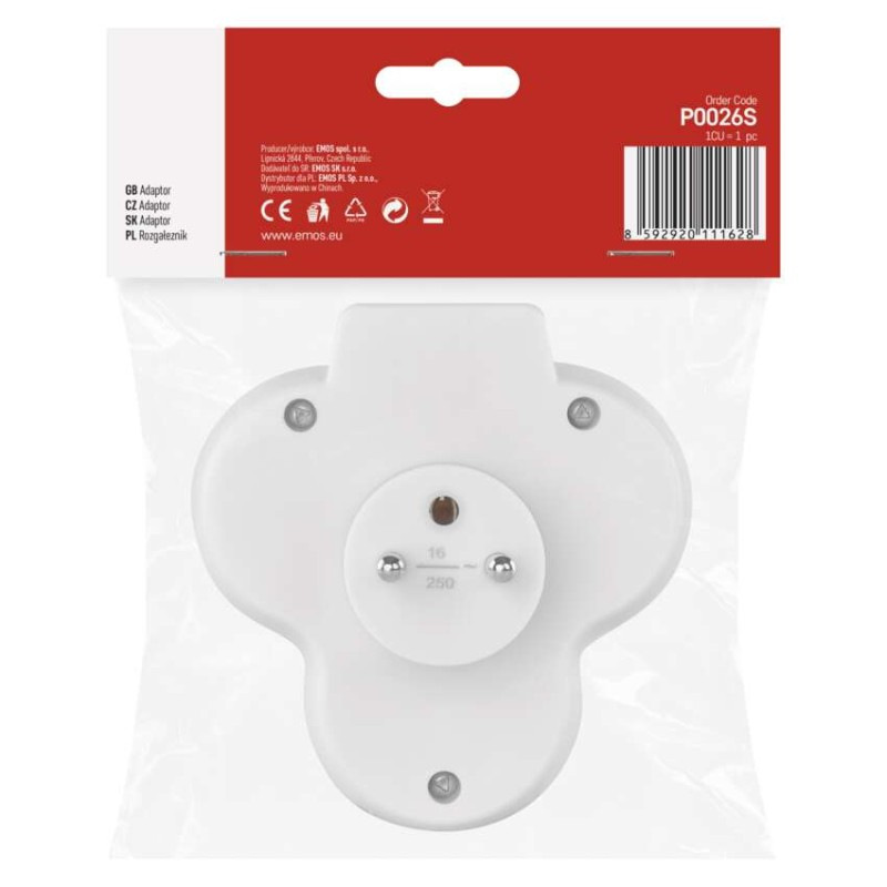 Rozbočovacia zásuvka 3× guľatá, biela 6