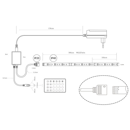 LED pás, plast, RGB+biely, kompatibilné s Google Assistant a Alexa, mob. aplikácia, 30LED na meter, 18