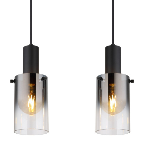 Závesné svietidlo, kov čierny, sklo dymové, priehľadné, kábel PVC čierny, možnosť skrátenia výšky, D 4