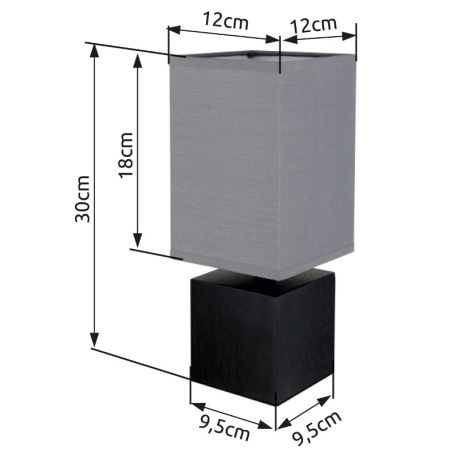 Stolná lampa drevo čierne, textil antracit, kábel PVC čierny, kolískový vypínač na kábli, DxŠxV: 120 12