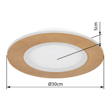 Stropné svietidlo kov biely, akryl imitácia dreva, akryl biely, ø: 300mm, V: 50mm, vrátane LED 23,4W 14