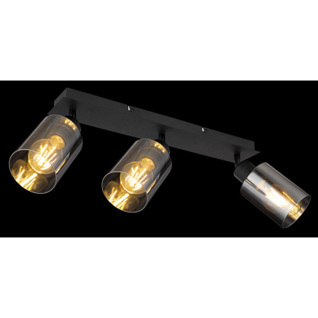 Stropné svietidlo, kov čierny, dymové sklo, DxŠxV:470x90x215mm, bez žiaroviek 3x E27, max. 15W 230V 2