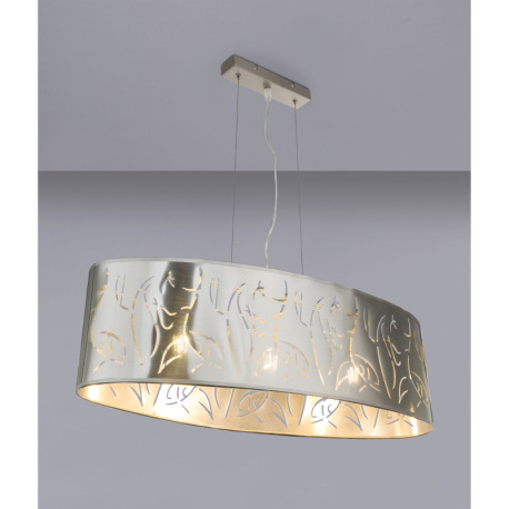 Závesné svietidlo, kov nikel matný, plast stieborný, tienidlo s dekoratívnym dierovaním, DxŠxV:650x2 7