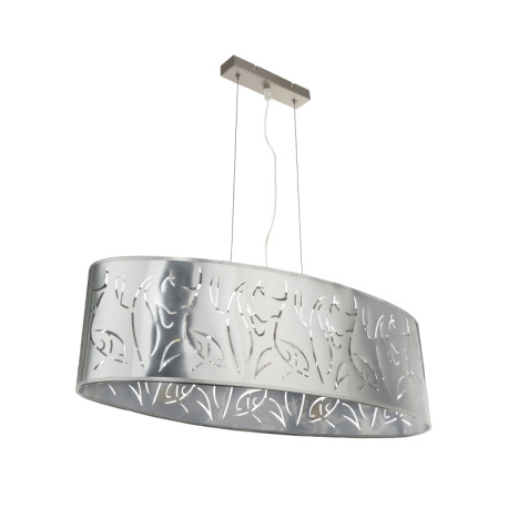 Závesné svietidlo, kov nikel matný, plast stieborný, tienidlo s dekoratívnym dierovaním, DxŠxV:650x2 9