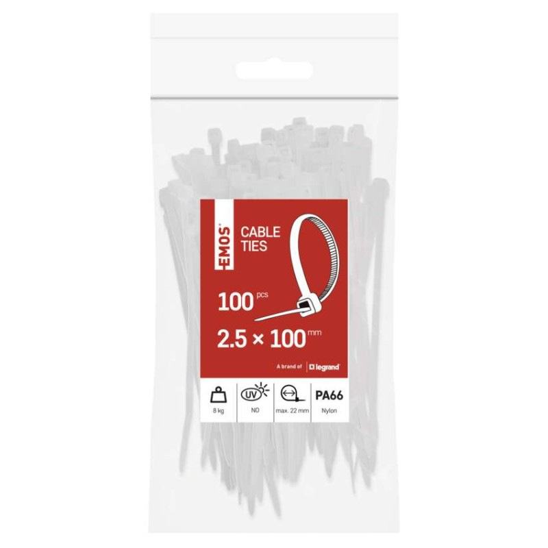 Sťahovacia páska 100×2,5, biela, 100 ks 1