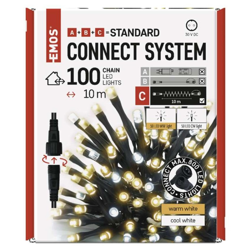 Standard LED spojovacia vianočná reťaz, 10 m, vonkajšia, teplá/studená biela 9