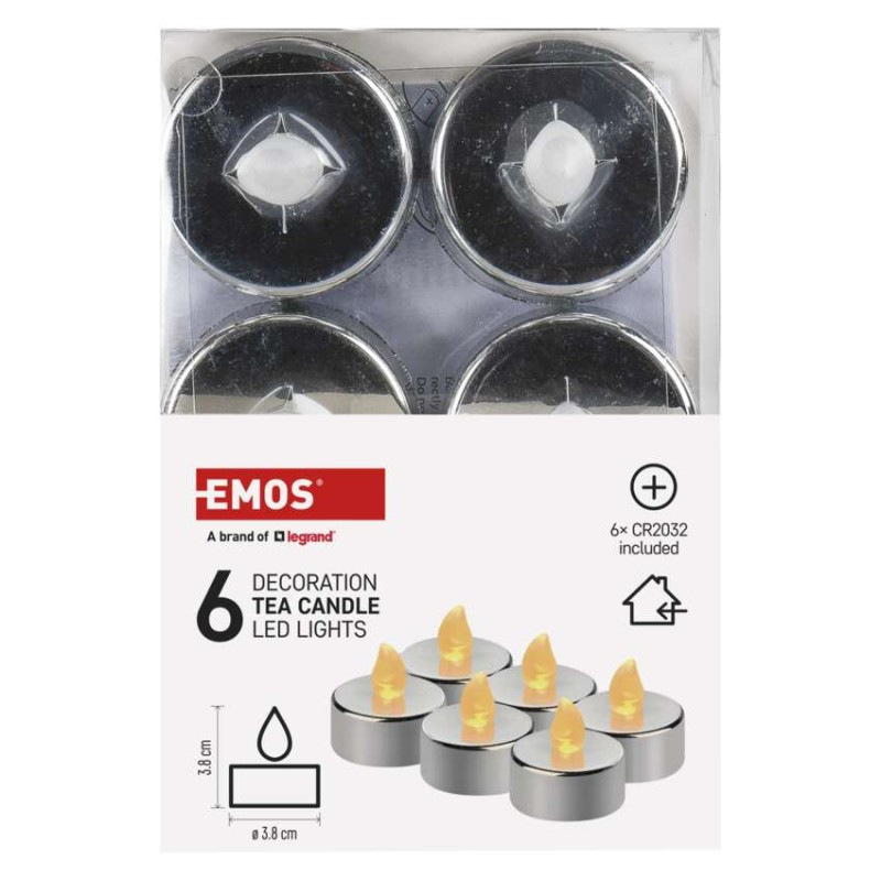 LED dekorácia – 6x čajová sviečka strieborná, 6x CR2032, vnútorná, vintage 4