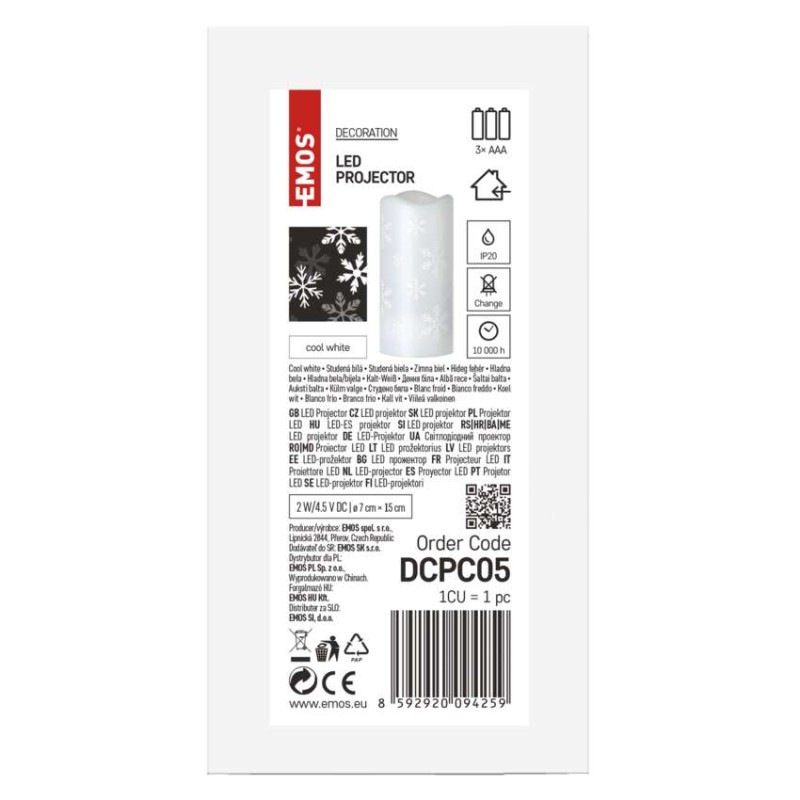 LED dekoratívny projektor – vločky, 3x AAA, vnútorný, studená biela 6