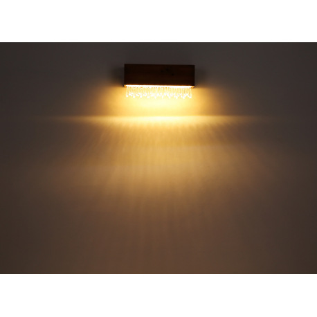 Nástenné svietidlo, kov čierny, drevo hnedé, plast opál, plastové kryštály číre, ŠxV: 370x170, H: 11 14