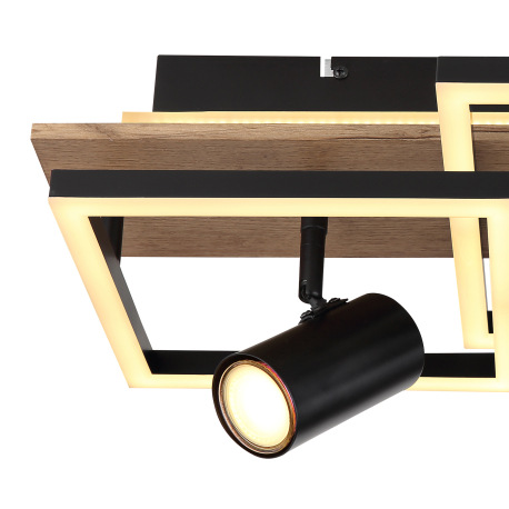 Stropné svietidlo kov čierny, MDF, imitácia tmavého dreva, plast biely, prepínanie funkcií nástenným 16