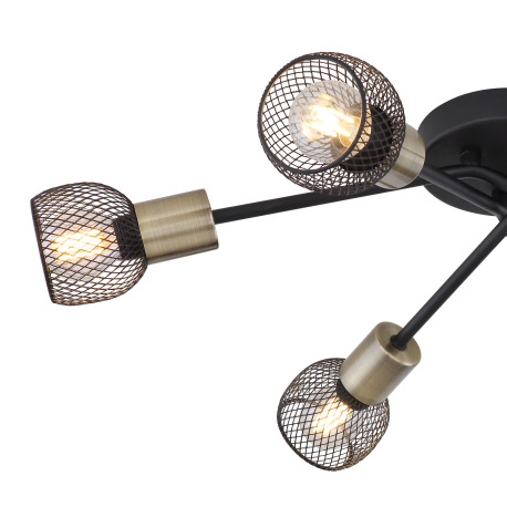 Stropné svietidlo, kov čierny, mosadz, tienidlo - kovová mriežka, Ø 600, V: 180, bez žiaroviek 6xE14 9