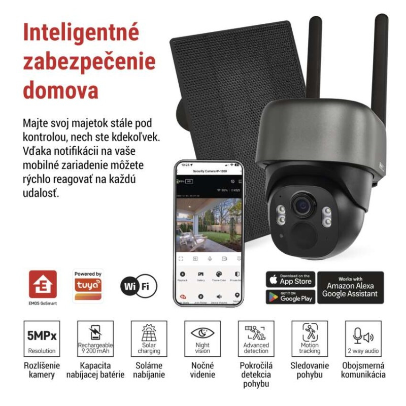 GoSmart Vonkajšia batériová kamera IP-1200G WASP s WiFi a solárnym panelom