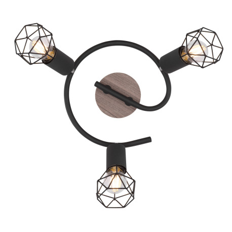 Stropné svietidlo, kov čierny, drevo, kov čierny, Ø230, V:215 bez žiaroviek 3xE14, max. 40W 230V 14