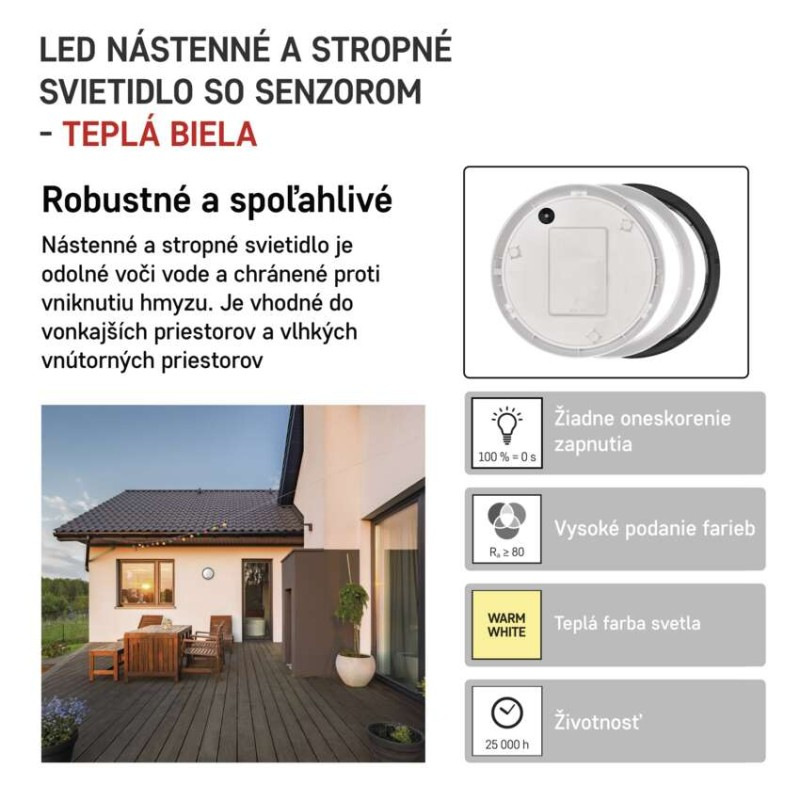 LED prisadené svietidlo ZURI s pohyb. senz., kruhové č/b 14W t.b. 4