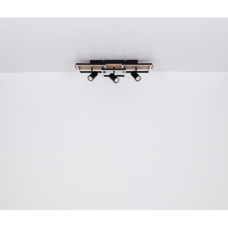 Stropné svietidlo kov čierny, MDF, imitácia tmavého dreva, plast biely, prepínanie funkcií nástenným 10