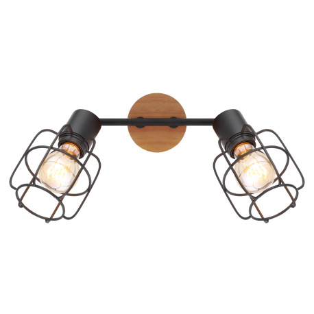Nástenné svietidlo, kov čierny, drevo hnedé, DxŠxV:300x110x240, bez žiaroviek 2xE27, max. 40W 230V 17