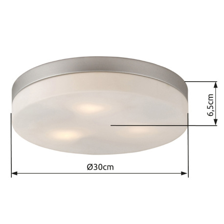Stropné svietidlo, kov nikel matný, sklo biele, Ø 300, V: 65, bez žiaroviek 3xE27, max. ILLU 40W 230 4