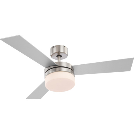 Stropný ventilátor, nikel matný, biele sklo, MDF buk, MDF strieborný kov, 3 rýchlosti, 2 smery otáča 9