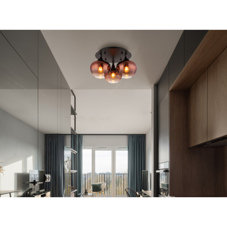 Stropné svietidlo, kov čierny, kov čierny chróm, sklo medenej farby, priehľadné, ø: 450mm, V: 255mm, 7