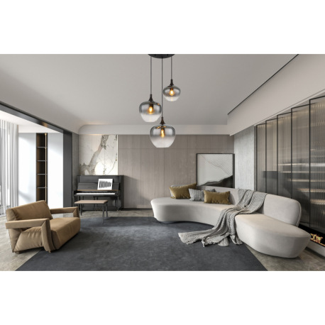 Závesné svietidlo kov čierny matný, dymové sklo, kábel textil čierny, ø: 480 mm, V: 1200 mm, priemer 2