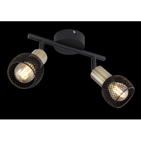 Nástenné svietidlo, kov čierny, mosadz, tienidlo - kovová mriežka, DxŠ:390x110, bez žiaroviek 2xE14, 8