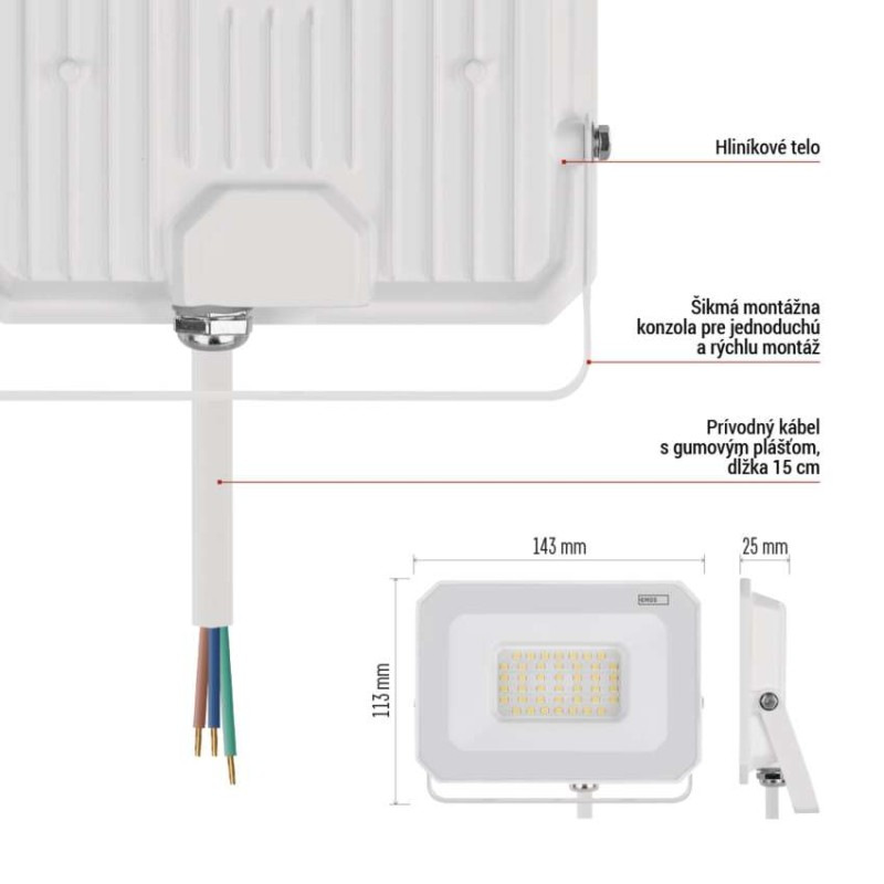 LED reflektor SIMPO 30W, biely, IP65, 3000 lm, neutrálna biela 8