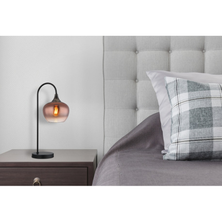 Stolové svietidlo, kov čierny, kov čierny chróm, sklo medenej farby, priehľadné, textilný kábel čier 8