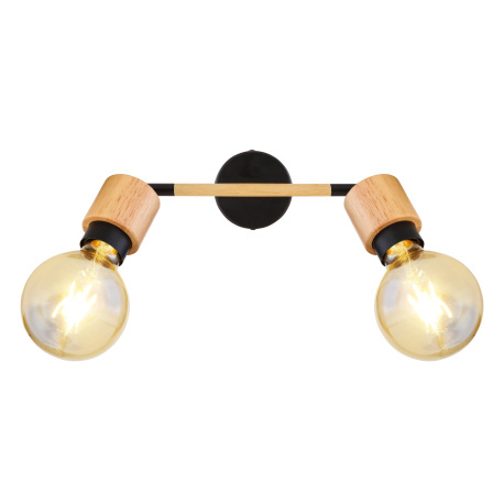Nástenné svietidlo, kov čierny, svetlé drevo, DxŠxV:300x80x160, bez žiaroviek 2xE27, max. 40W 230V 6
