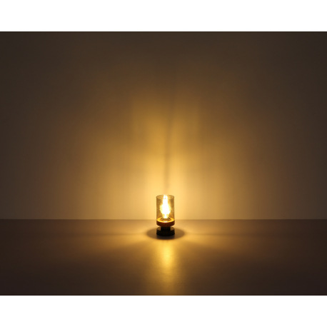 Stolová lampa, kov čierny, drevo, dymové sklo, čierny PVC kábel, s vypínačom na kábli, ø: 100mm, V:2 11