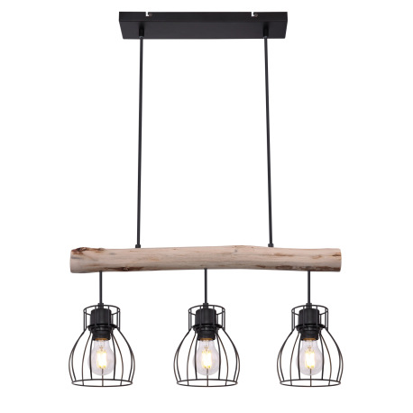 Závesné svietidlo, kov čierny, drevo, DxŠxV:600x136x1400, bez žiaroviek 3xE27, max. 40W 230V 14